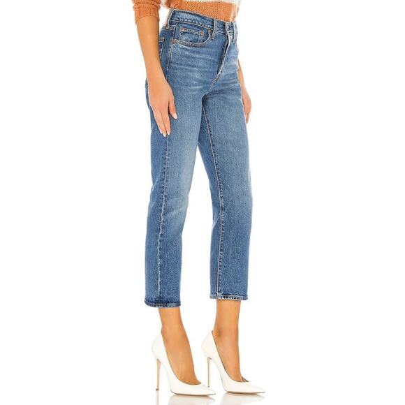 Levi's Wedgie High-Rise Button Fly Straight Crop Denim Jeans Jive Sound Blue 25 - Picture 2 of 13